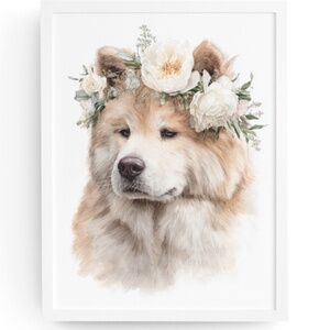 Watercolor Akita Dog Portrait Wall Art Print, Unframed - Majestic Canine Charm